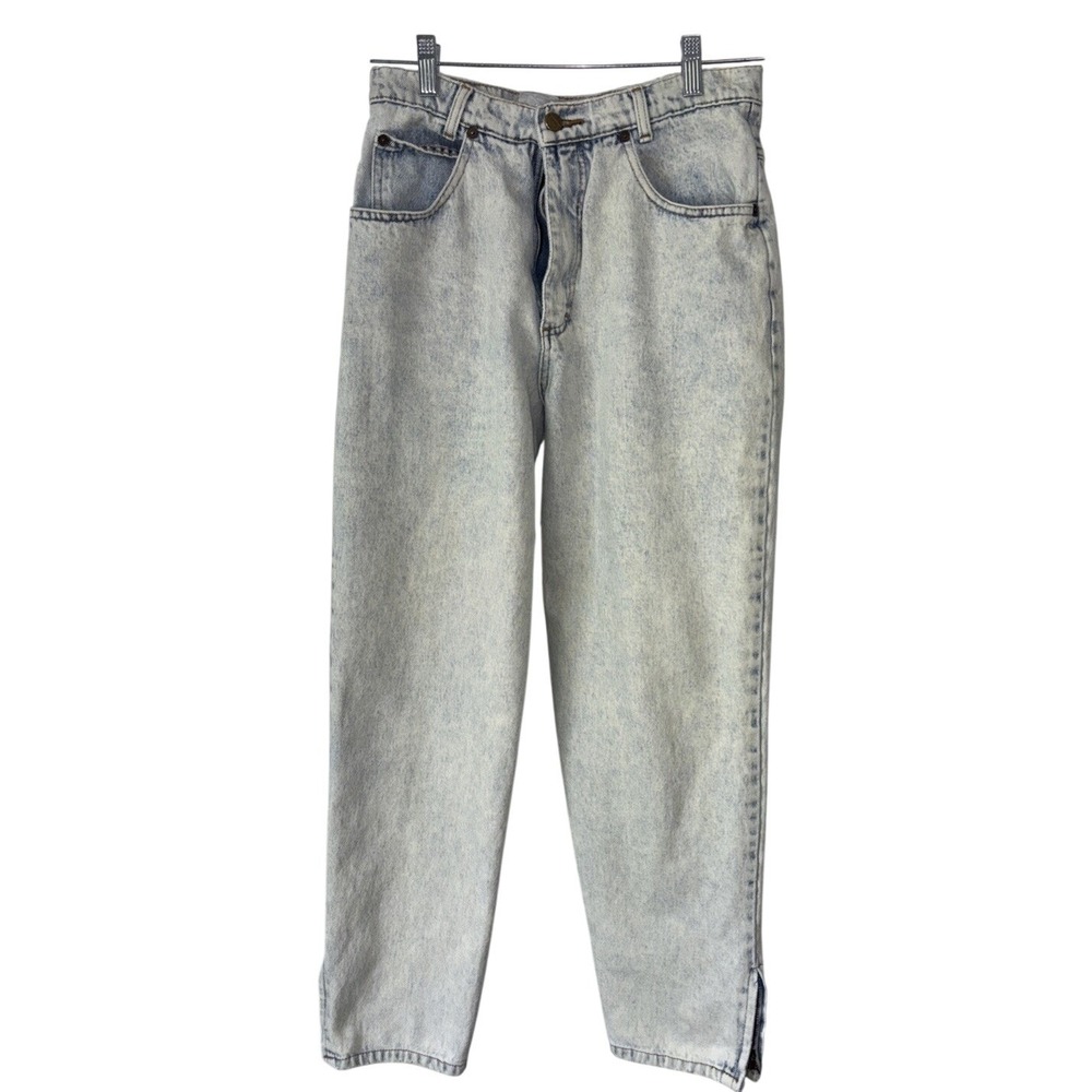 Vintage Palmettos High Waisted Acid Wash Tapered Ankle Zip Mom Jeans Blue